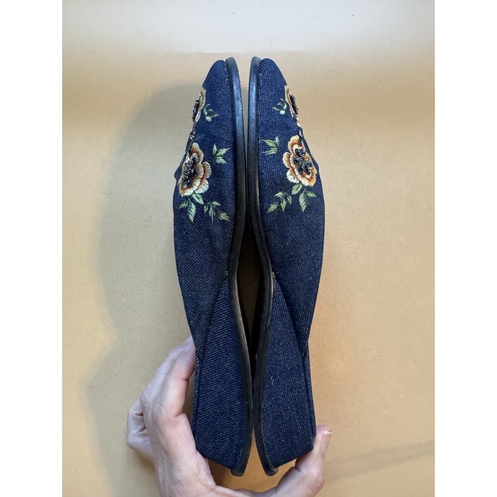 Nine West Y2K Denim Floral Embroidered Sequin Denim Mules Shoes Slip On Size 8 - Picture 6 of 9
